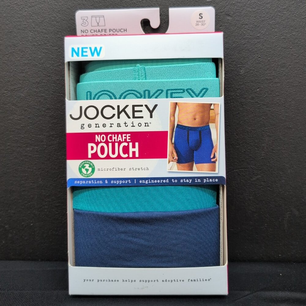 Jockey Men's No Chafe Pouch Stretch Boxer Brief Underwear S Teal & Navy 3 Pack